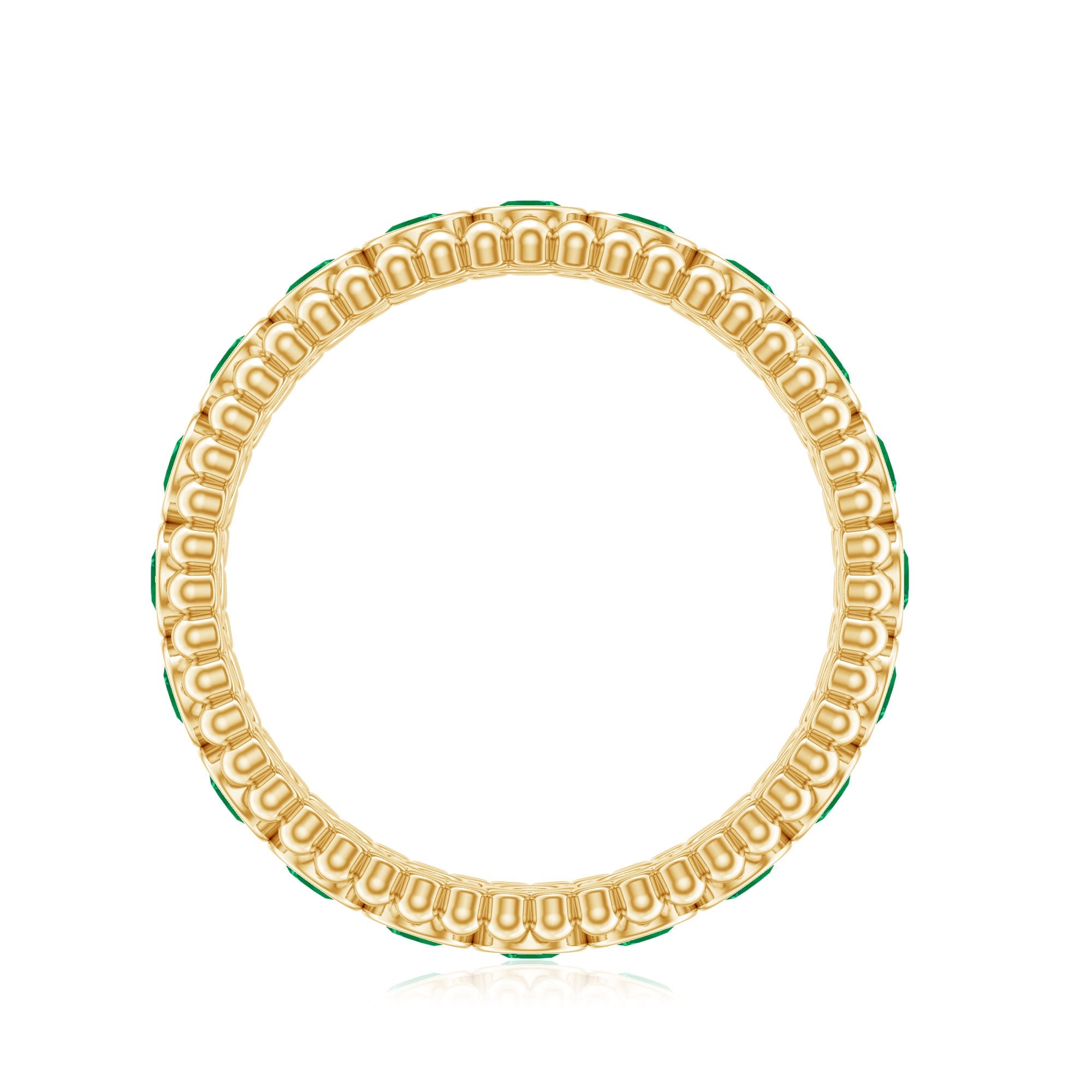 Vintage Inspired Emerald Wedding Band in Bezel Setting