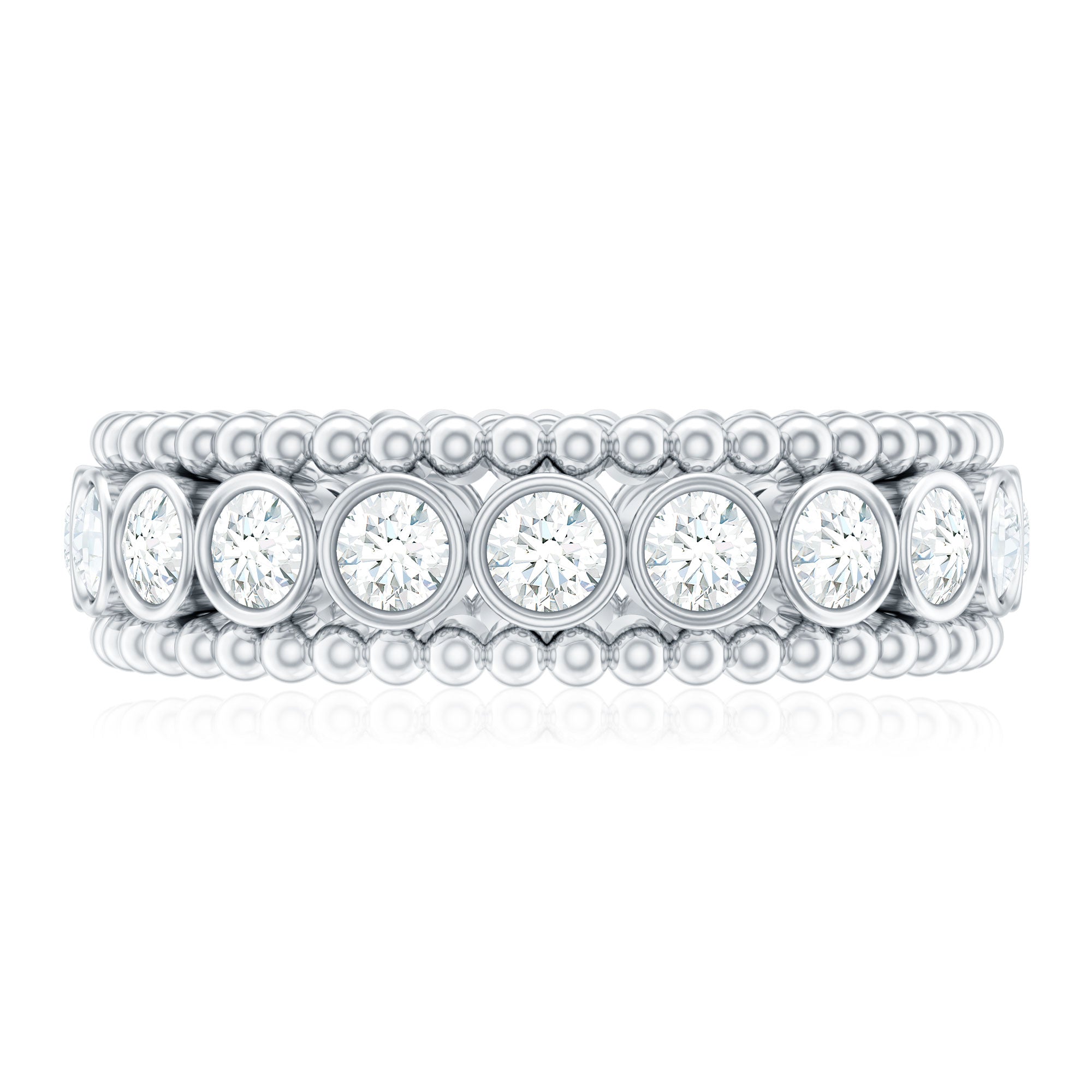 Bezel Set Moissanite Full Eternity Wedding Band with Beaded Detail