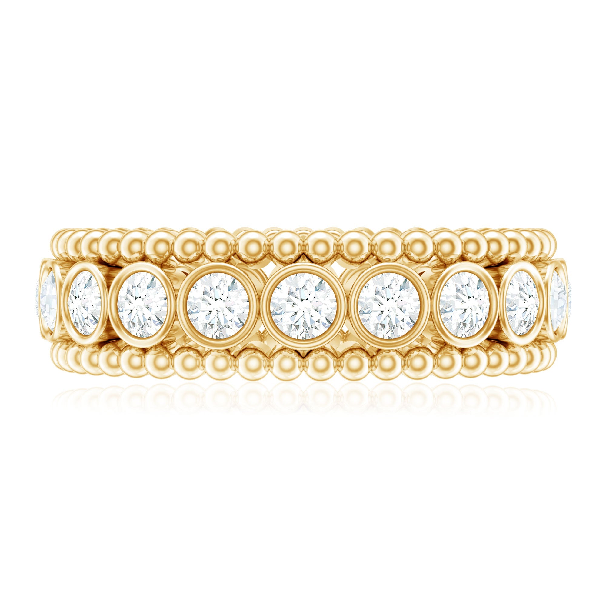 Bezel Set Moissanite Full Eternity Wedding Band with Beaded Detail