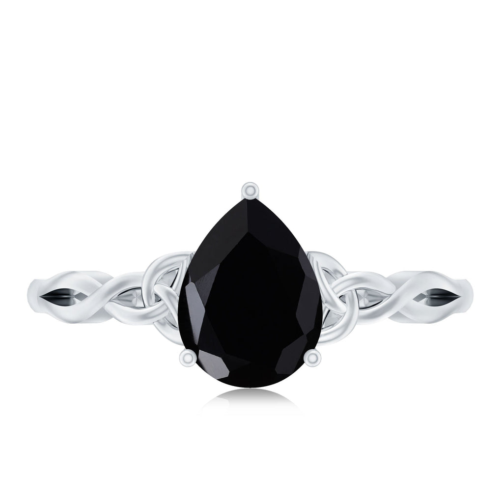 Solitaire Pear Cut Black Onyx Engagement Ring with Celtic Band