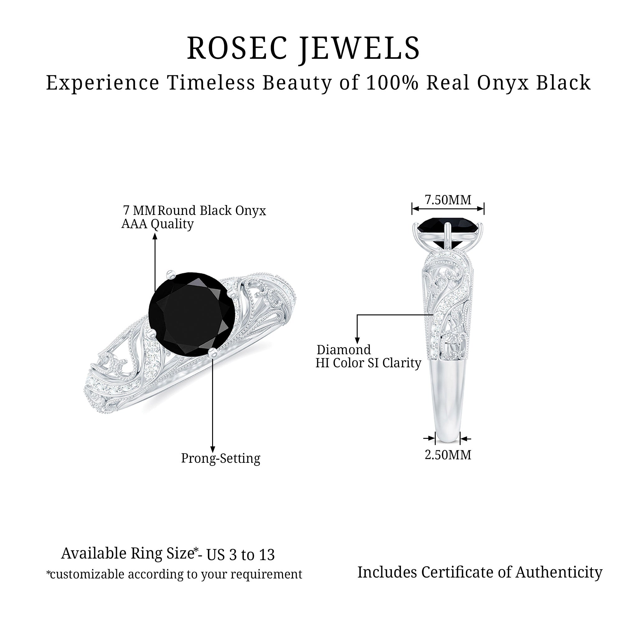 Vintage Inspired Onyx and Diamond Engagement Ring