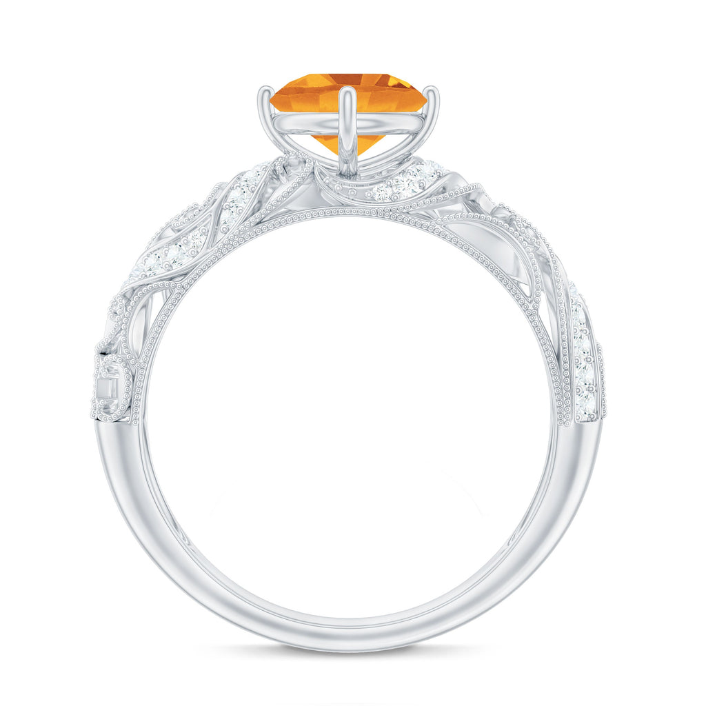 Genuine Citrine Vintage Looking Engagement Ring with Diamond