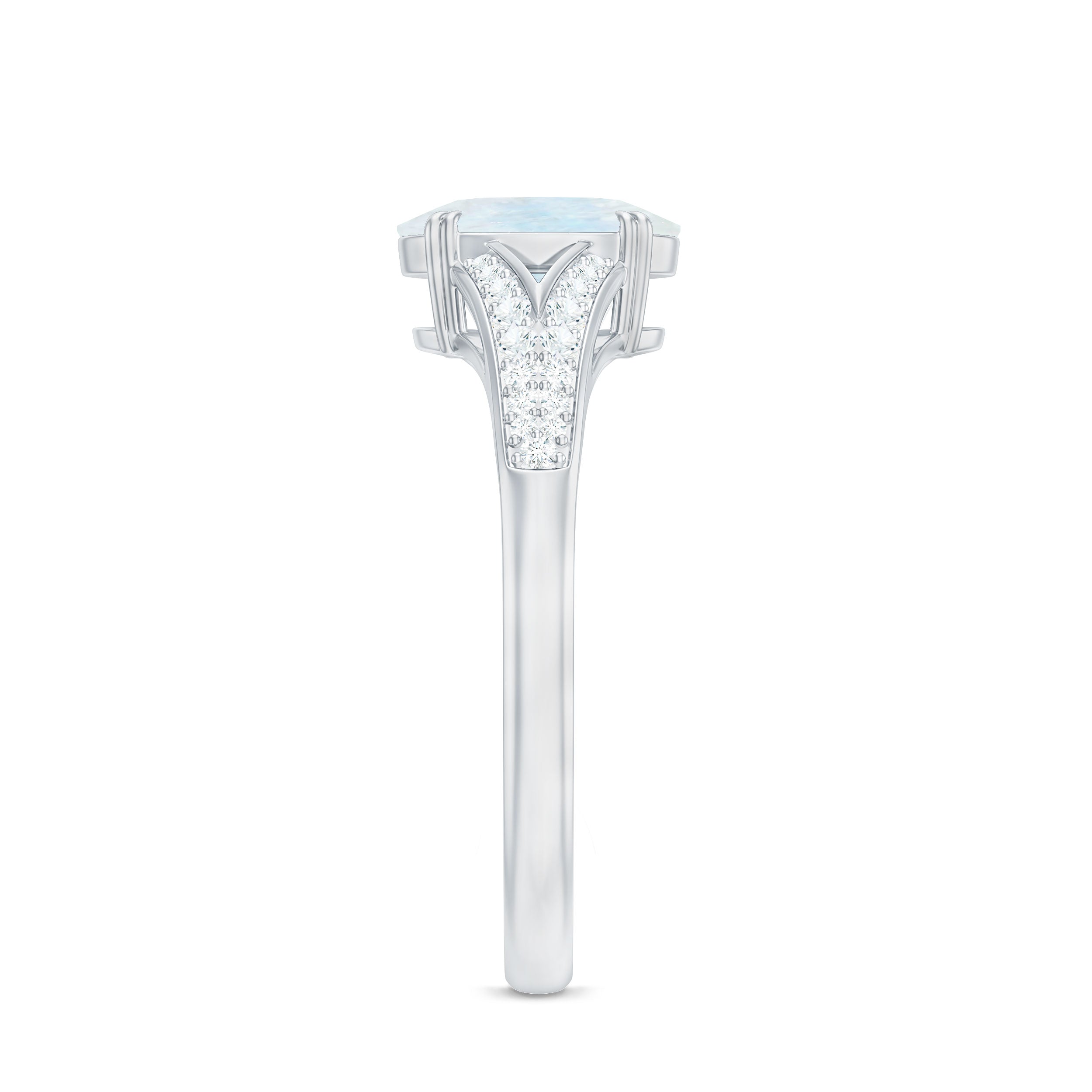 3/4 CT Oval Cut Moonstone Solitaire Engagement Ring with Diamond Accent