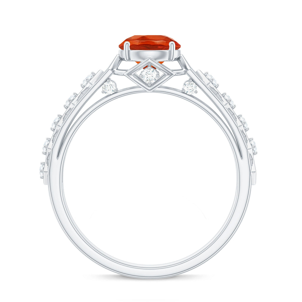 1 CT Solitaire Fire Opal and Diamond Art Deco Engagement Ring
