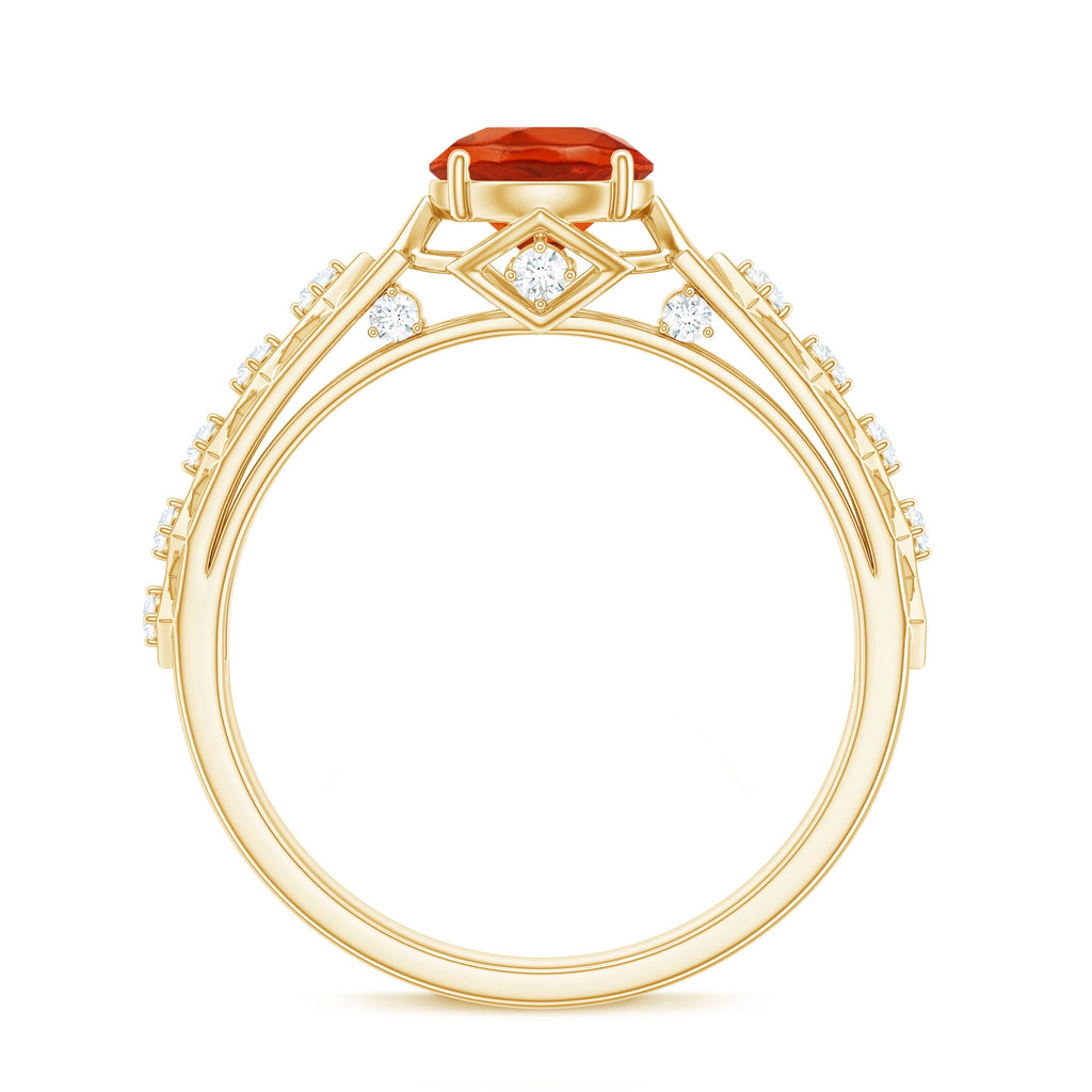 1 CT Solitaire Fire Opal and Diamond Art Deco Engagement Ring