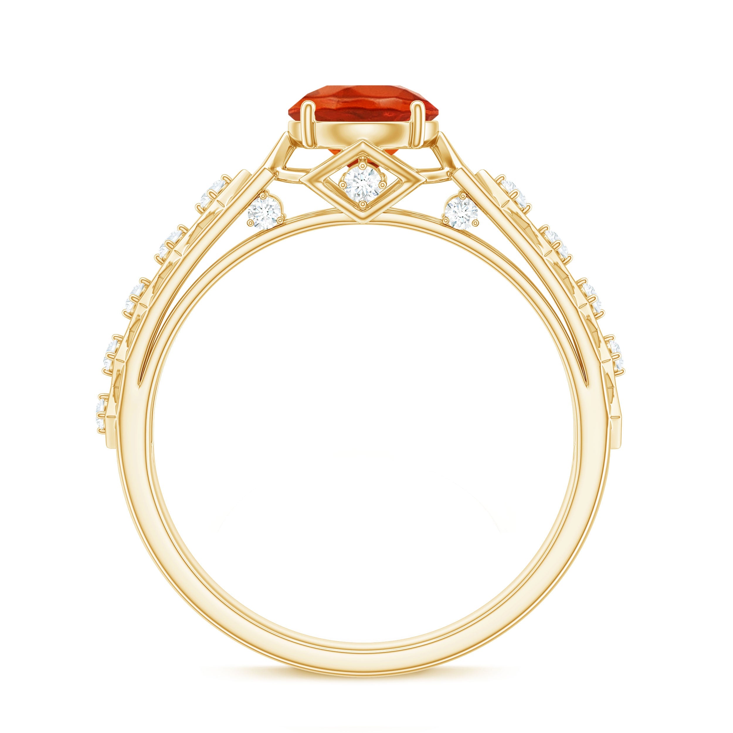 1 CT Solitaire Fire Opal and Diamond Art Deco Engagement Ring