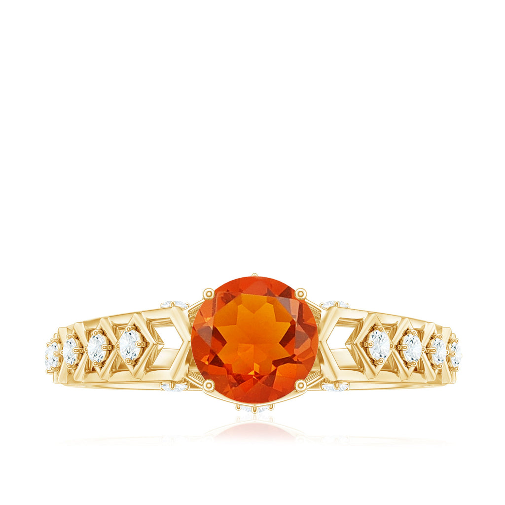 1 CT Solitaire Fire Opal and Diamond Art Deco Engagement Ring
