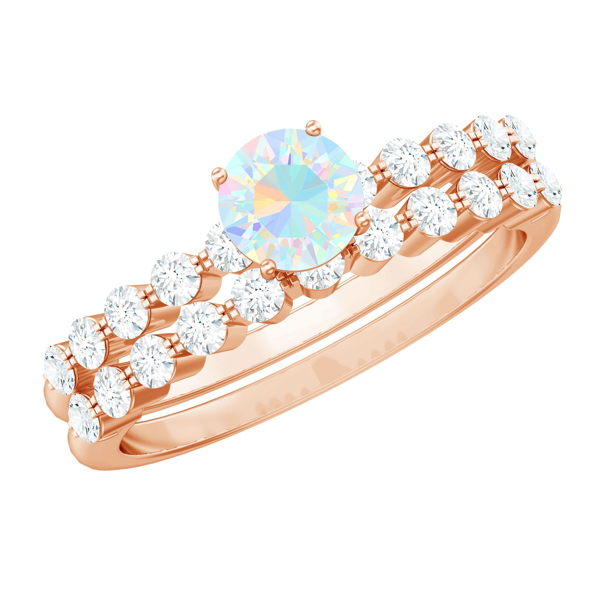 Certified Natural Ethiopian Opal Diamond Wedding Engagement Ring Set of 2