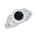 5mm Round Black Onyx Vintage Engagement Ring with Diamond Halo