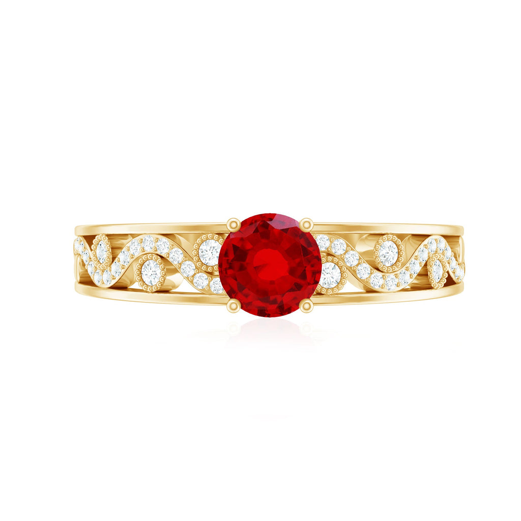 Designer Solitaire Engagement Ring with Lab Grown Ruby and Diamond