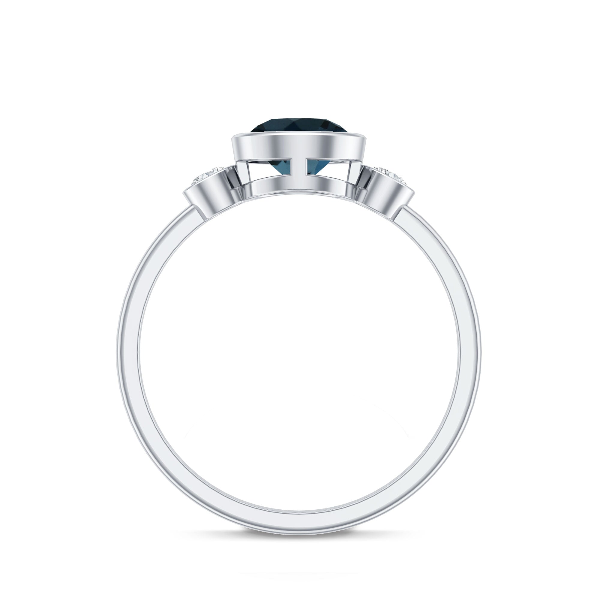 7mm Round London Blue Topaz Solitaire Ring in Bezel Setting