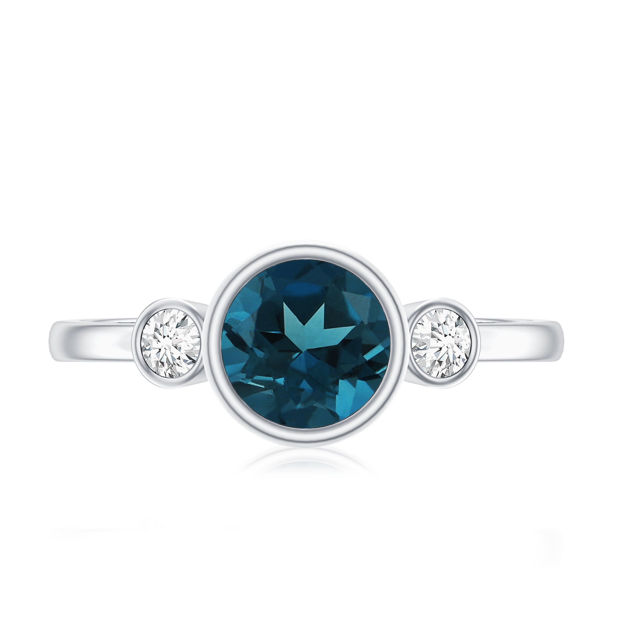7mm Round London Blue Topaz Solitaire Ring in Bezel Setting