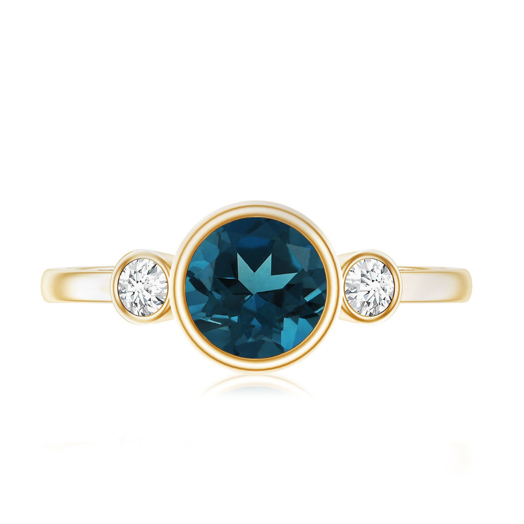 7mm Round London Blue Topaz Solitaire Ring in Bezel Setting
