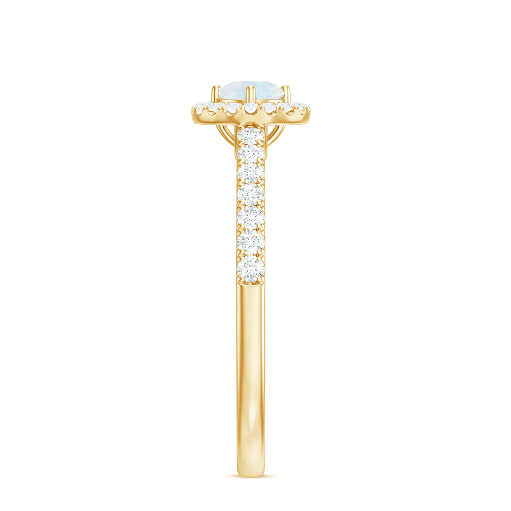 0.75 CT Moonstone and Diamond Halo Engagement Ring