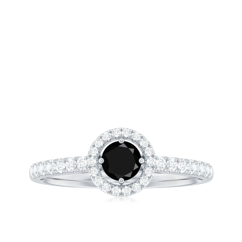 Minimal Black Spinel Minimal Engagement Ring with Diamond Halo