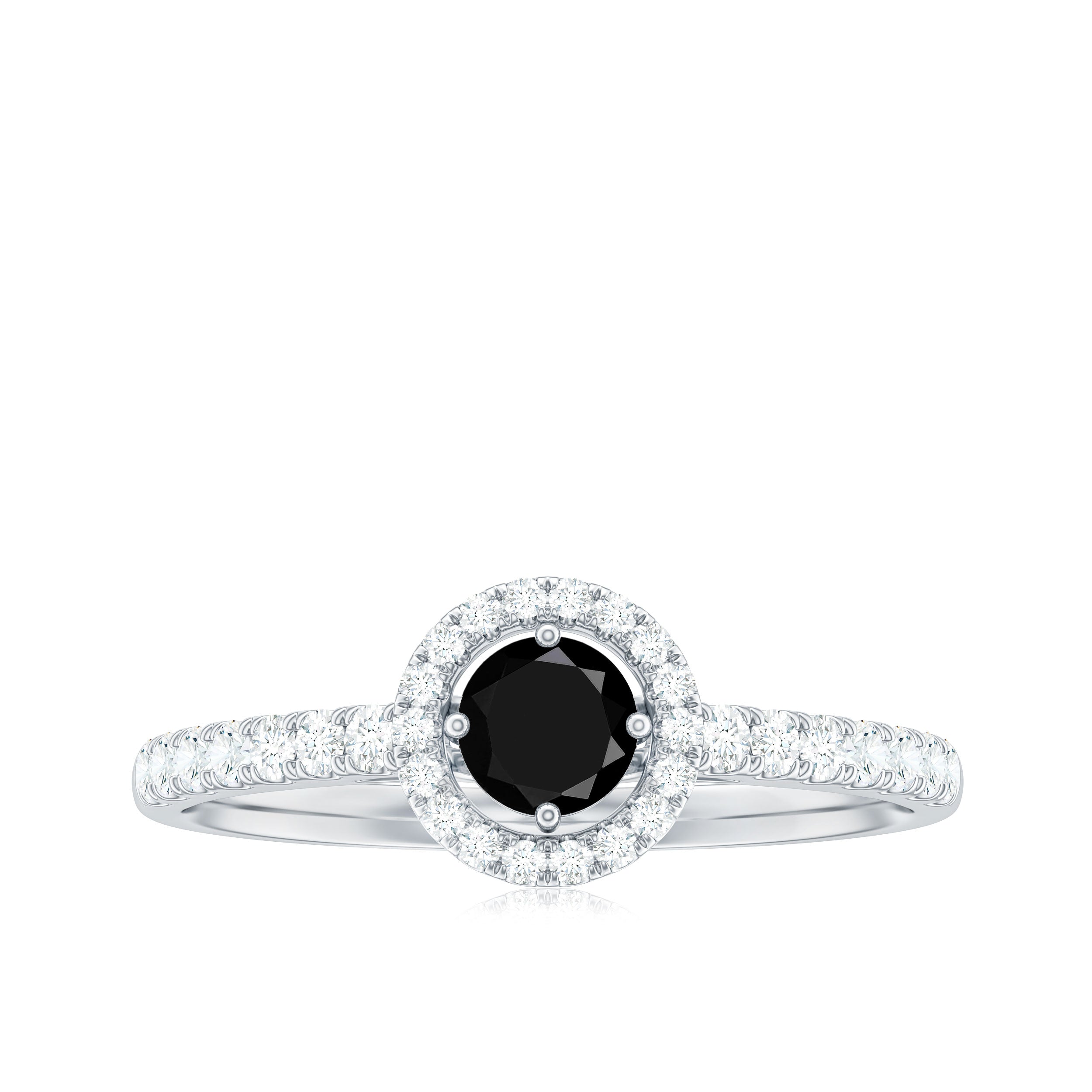 Minimal Black Spinel Minimal Engagement Ring with Diamond Halo