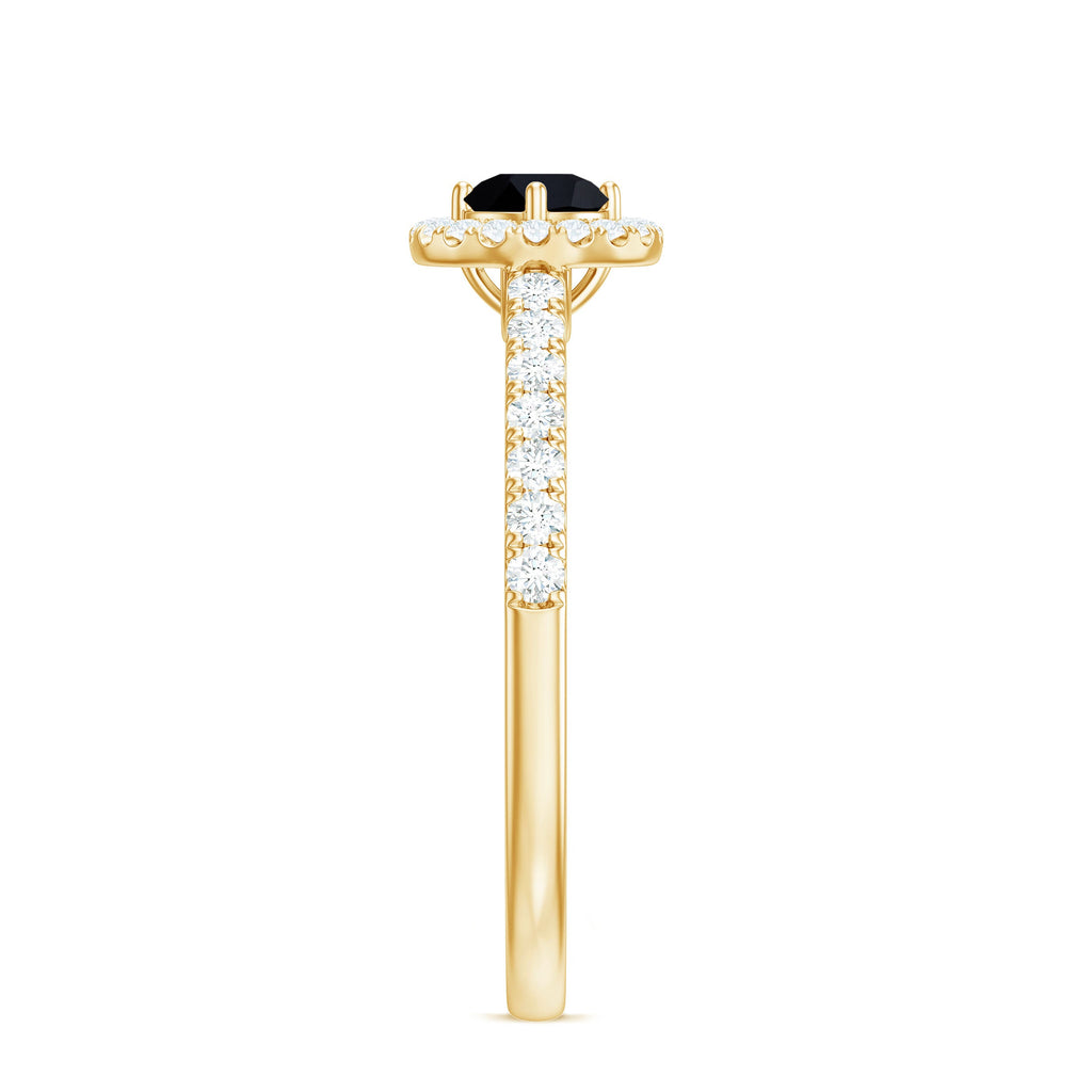 Minimal Black Spinel Minimal Engagement Ring with Diamond Halo
