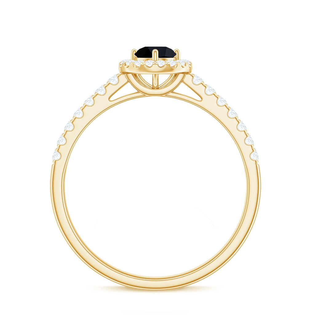 Minimal Black Spinel Minimal Engagement Ring with Diamond Halo