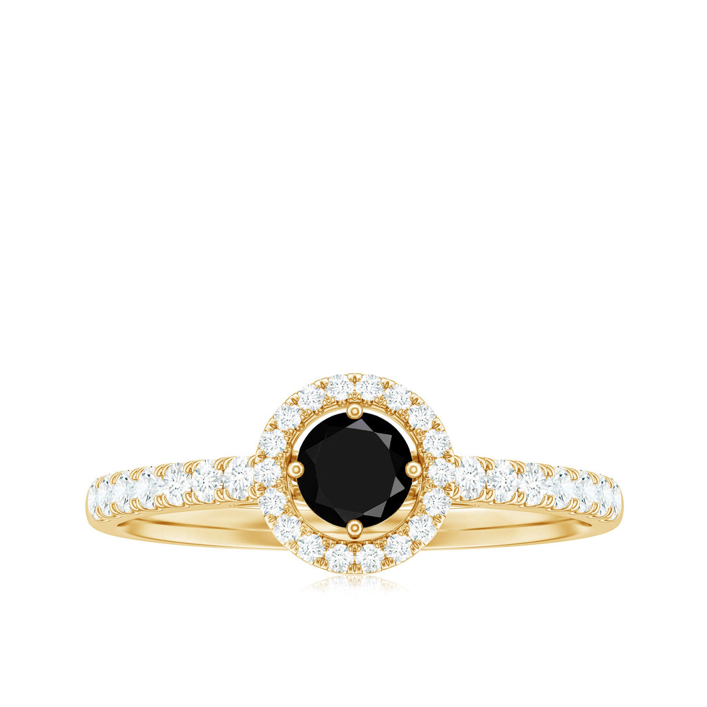 Minimal Black Spinel Minimal Engagement Ring with Diamond Halo