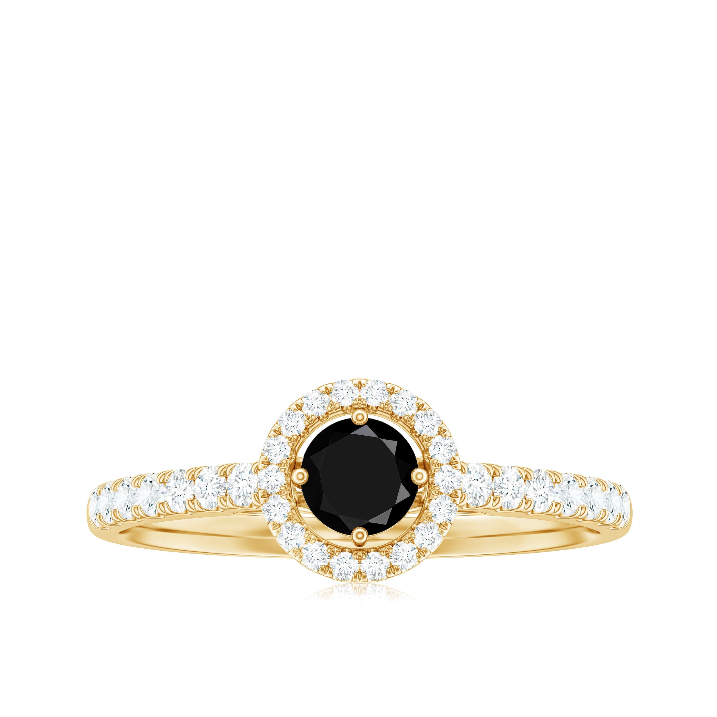 Minimal Black Spinel Minimal Engagement Ring with Diamond Halo