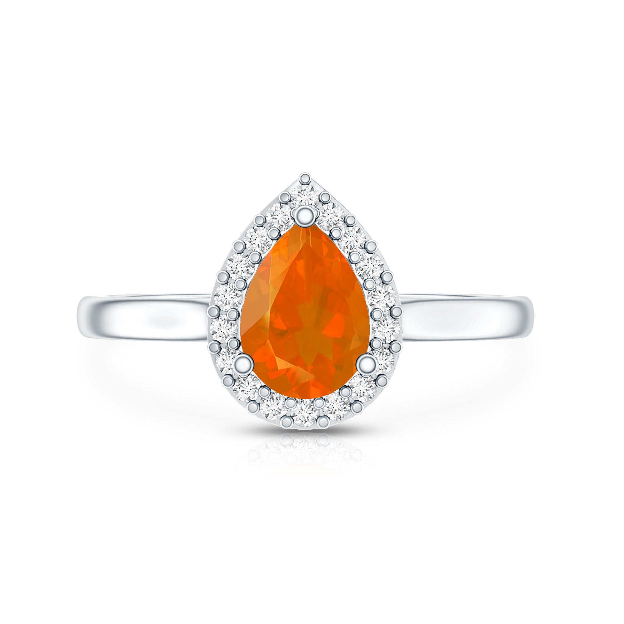 1 CT Teardrop Fire Opal Ring with Diamond Accent