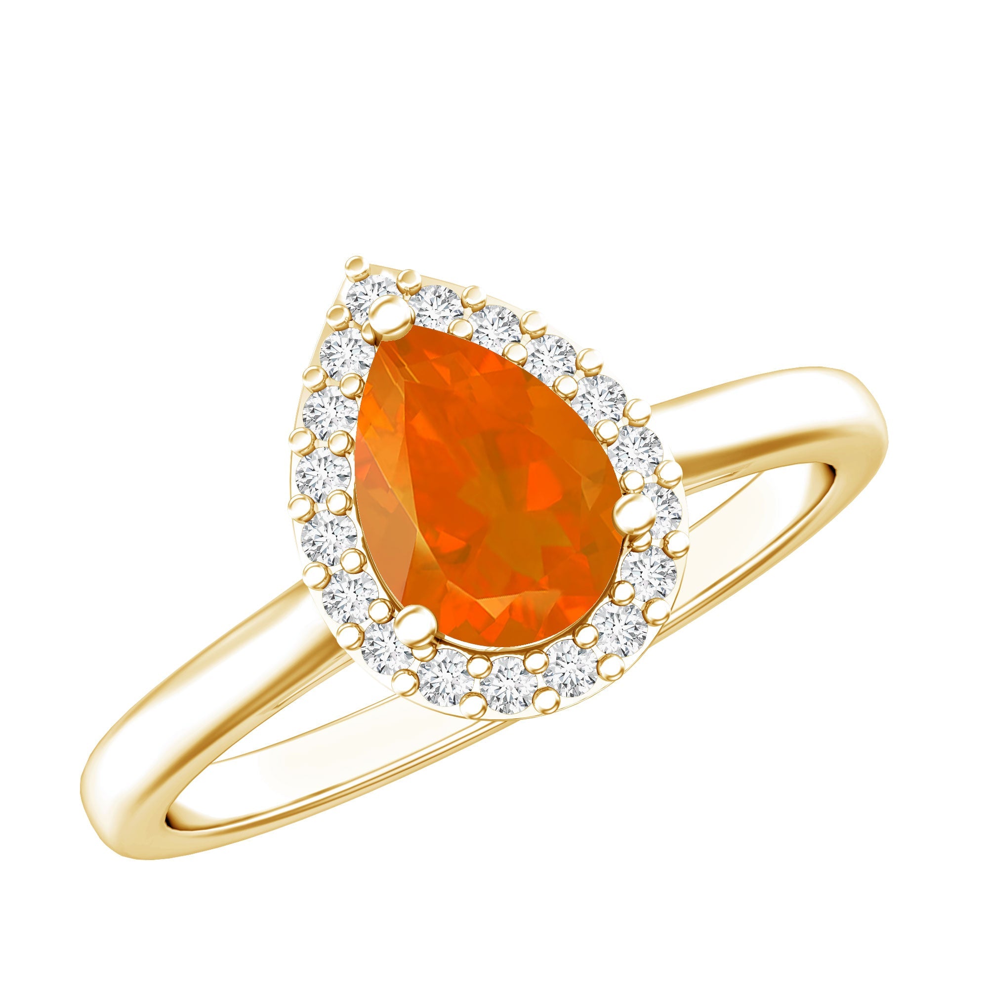 1 CT Teardrop Fire Opal Ring with Diamond Accent