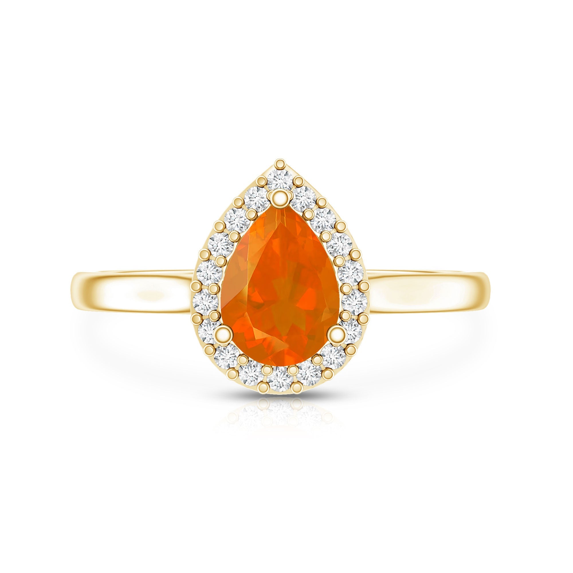 1 CT Teardrop Fire Opal Ring with Diamond Accent