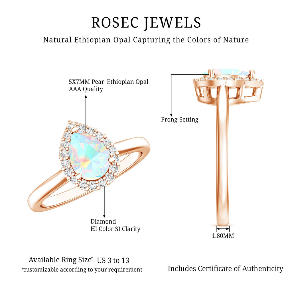 Certified Real 5X7 mm Ethiopian Opal Engagement Ring with Diamond Halo