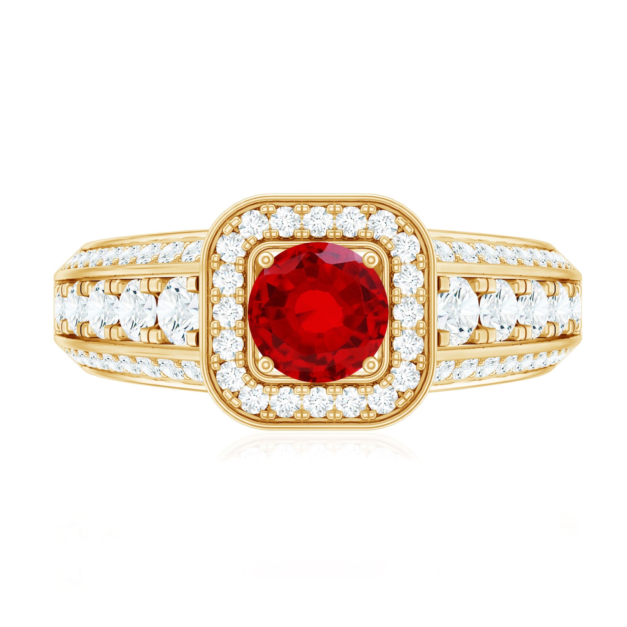 Lab Grown Ruby and Moissanite Halo Engagement Ring