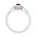 Vintage Style Lab Ruby and Diamond Halo Engagement Ring