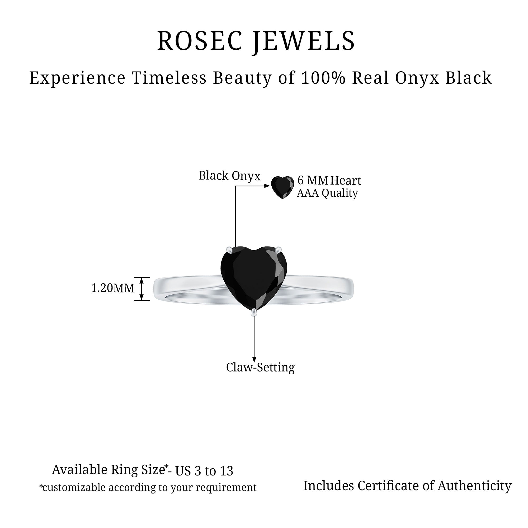 Solitaire Black Onyx Heart Promise Ring for Women