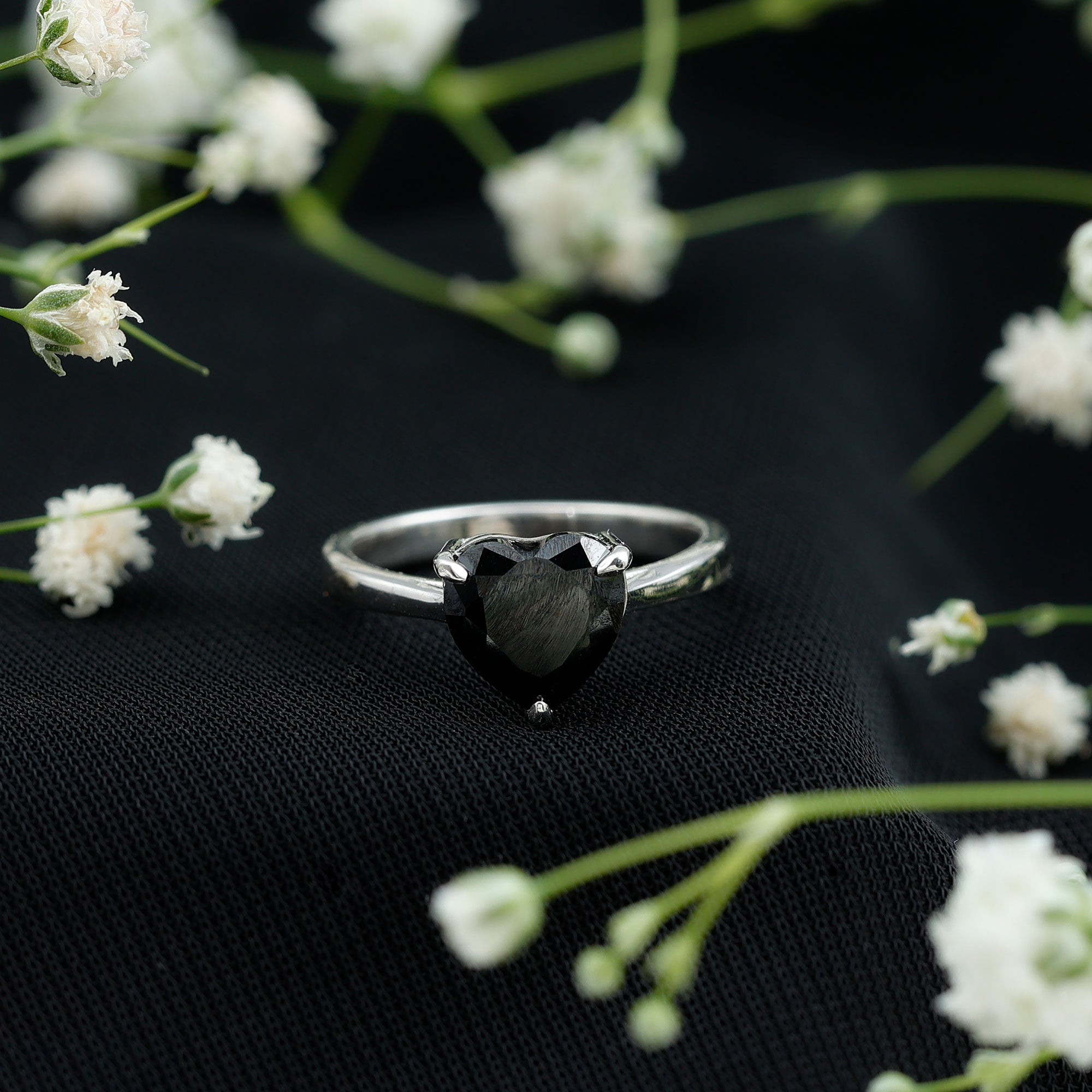 Heart Shaped Created Black Diamond Solitaire Promise Ring