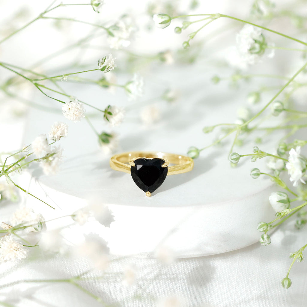 Heart Shaped Created Black Diamond Solitaire Promise Ring