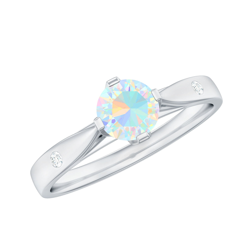 Natural Solitaire Ethiopian Opal Promise Ring with Diamond