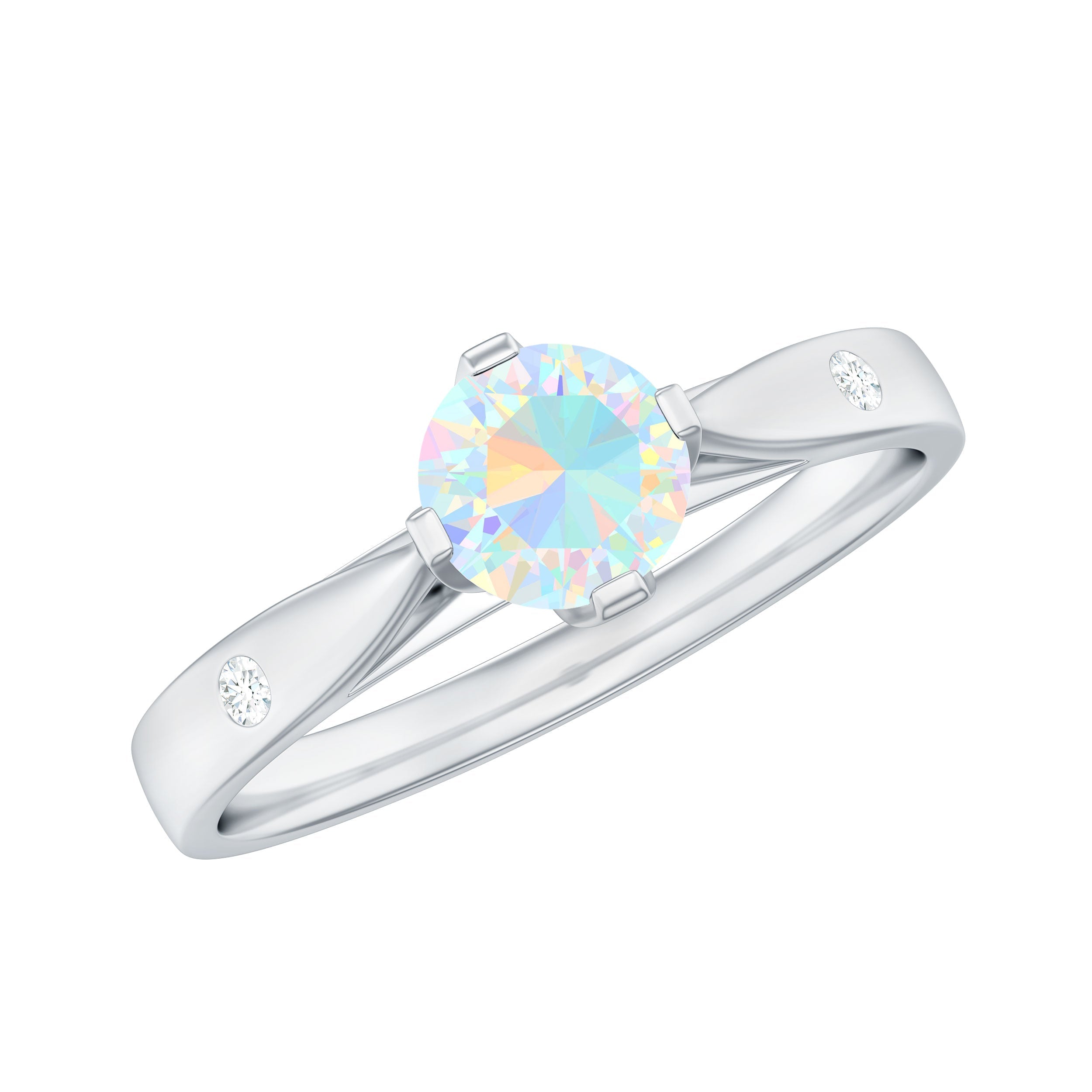 Natural Solitaire Ethiopian Opal Promise Ring with Diamond