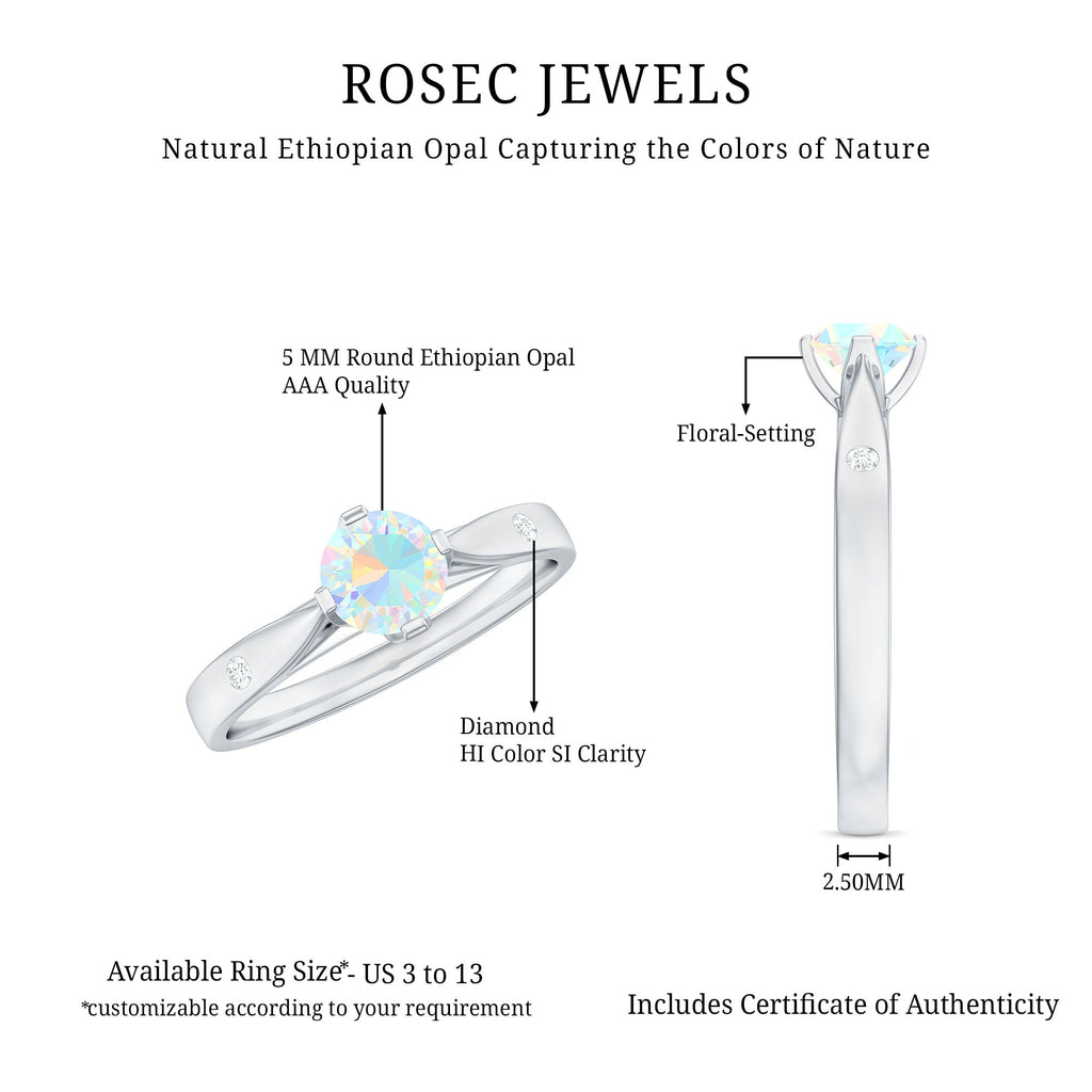 Natural Solitaire Ethiopian Opal Promise Ring with Diamond