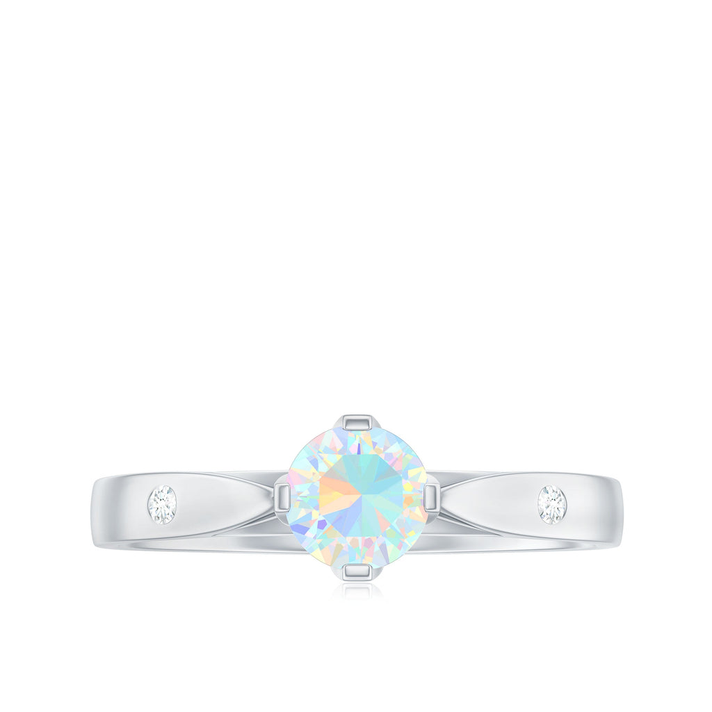 Natural Solitaire Ethiopian Opal Promise Ring with Diamond