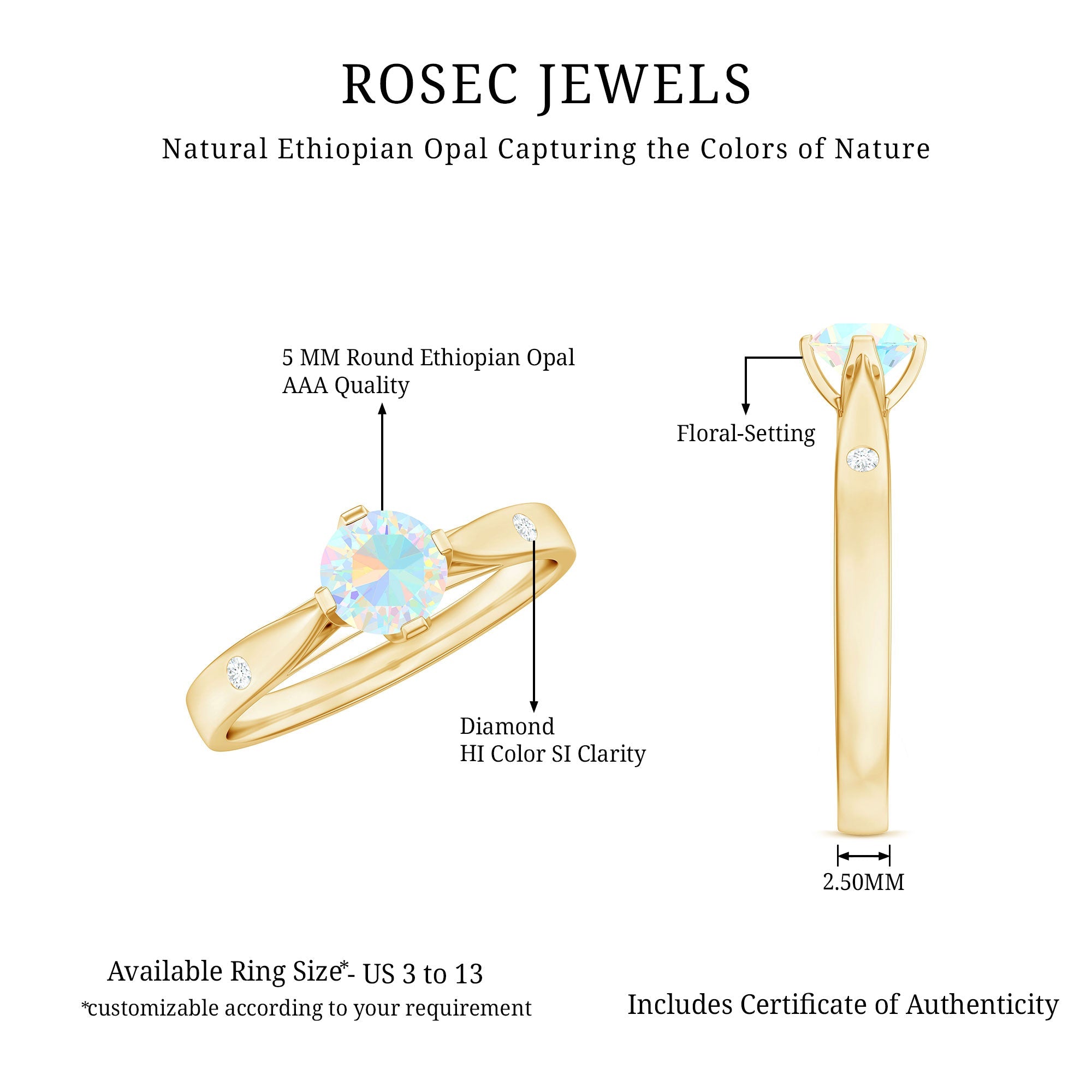 Natural Solitaire Ethiopian Opal Promise Ring with Diamond