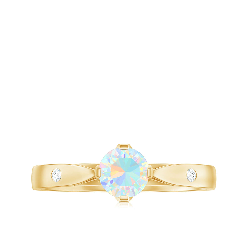 Natural Solitaire Ethiopian Opal Promise Ring with Diamond