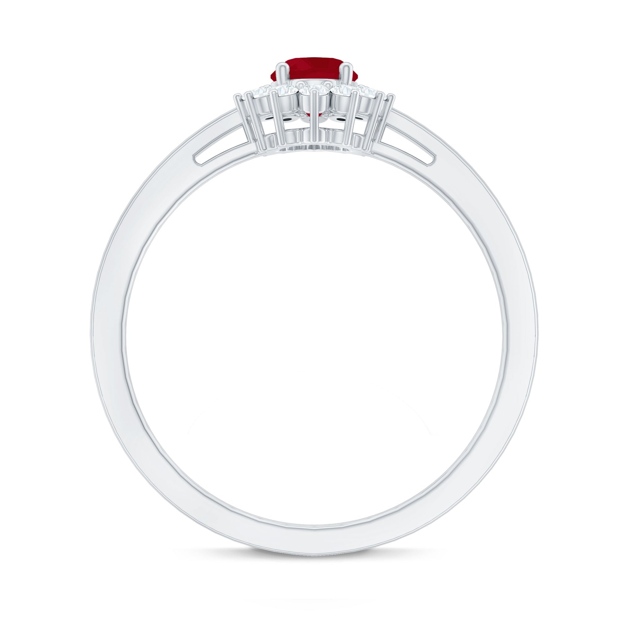 Natural 0.6 Carat Ruby Oval Engagement Ring with Diamond Halo