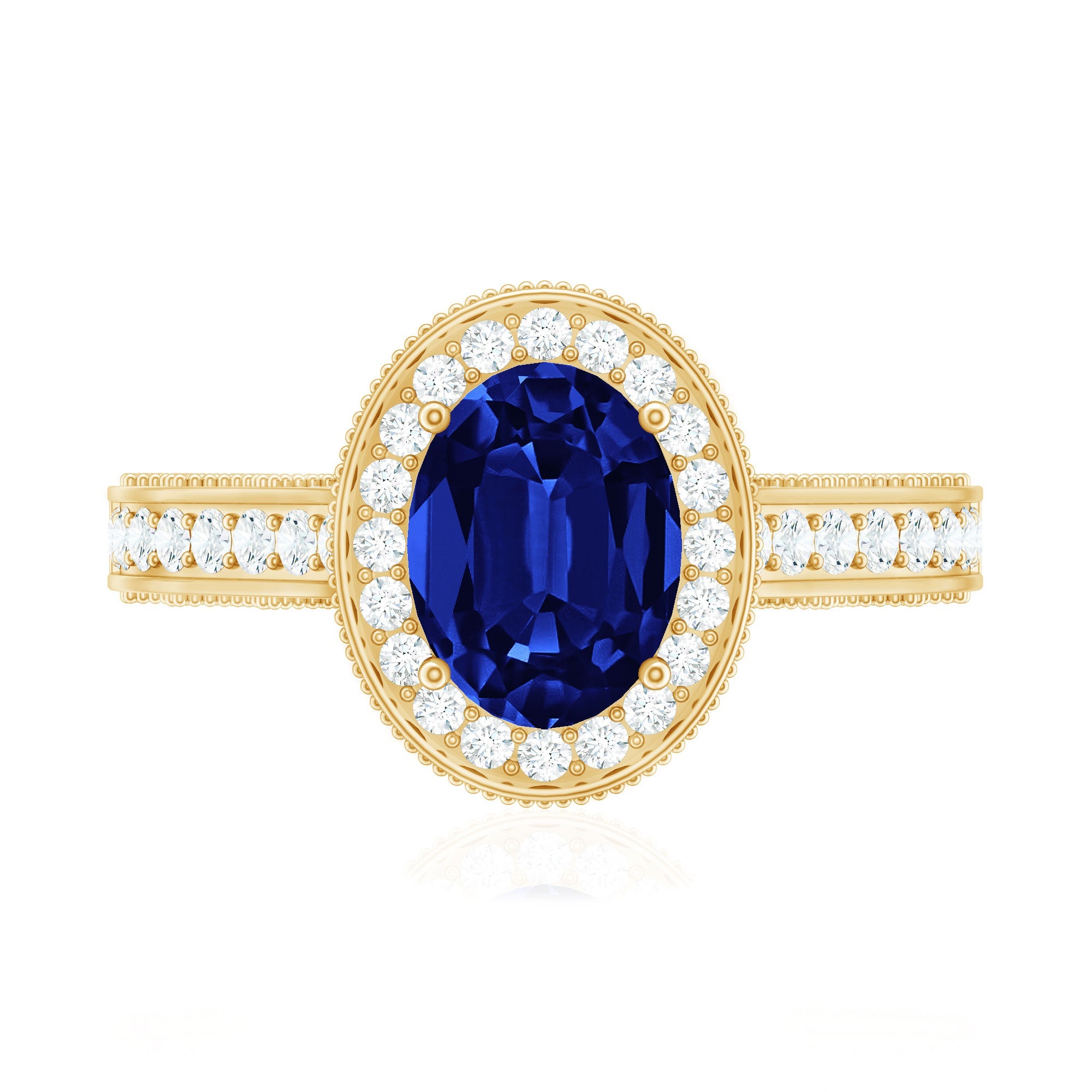 Certified 1.5 Carat Lab Grown Blue Sapphire Engagement Ring with Diamond Halo