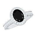 Vintage Inspired Black Onyx Oval Engagement Ring with Diamond Halo