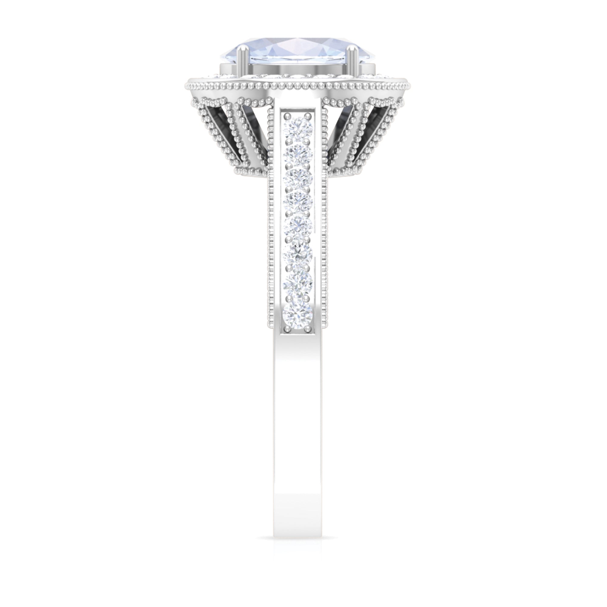 1.50 CT Moonstone and Diamond Engagement Ring with Milgrain Details