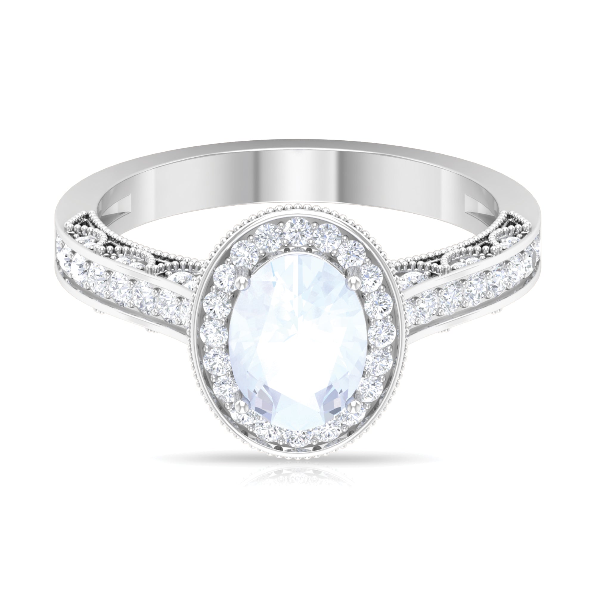 1.50 CT Moonstone and Diamond Engagement Ring with Milgrain Details