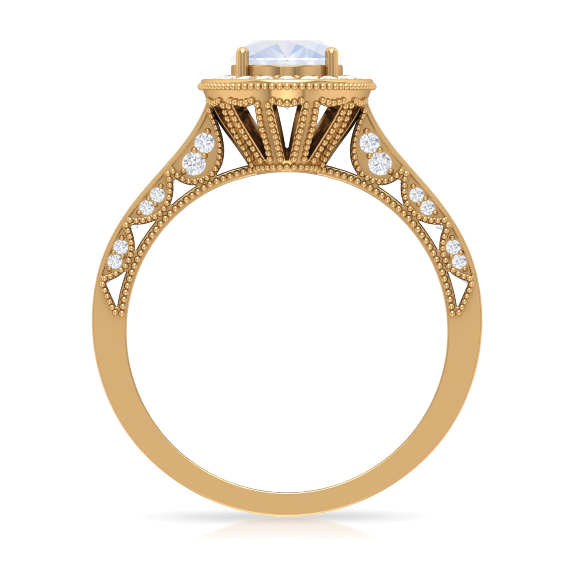 1.50 CT Moonstone and Diamond Engagement Ring with Milgrain Details