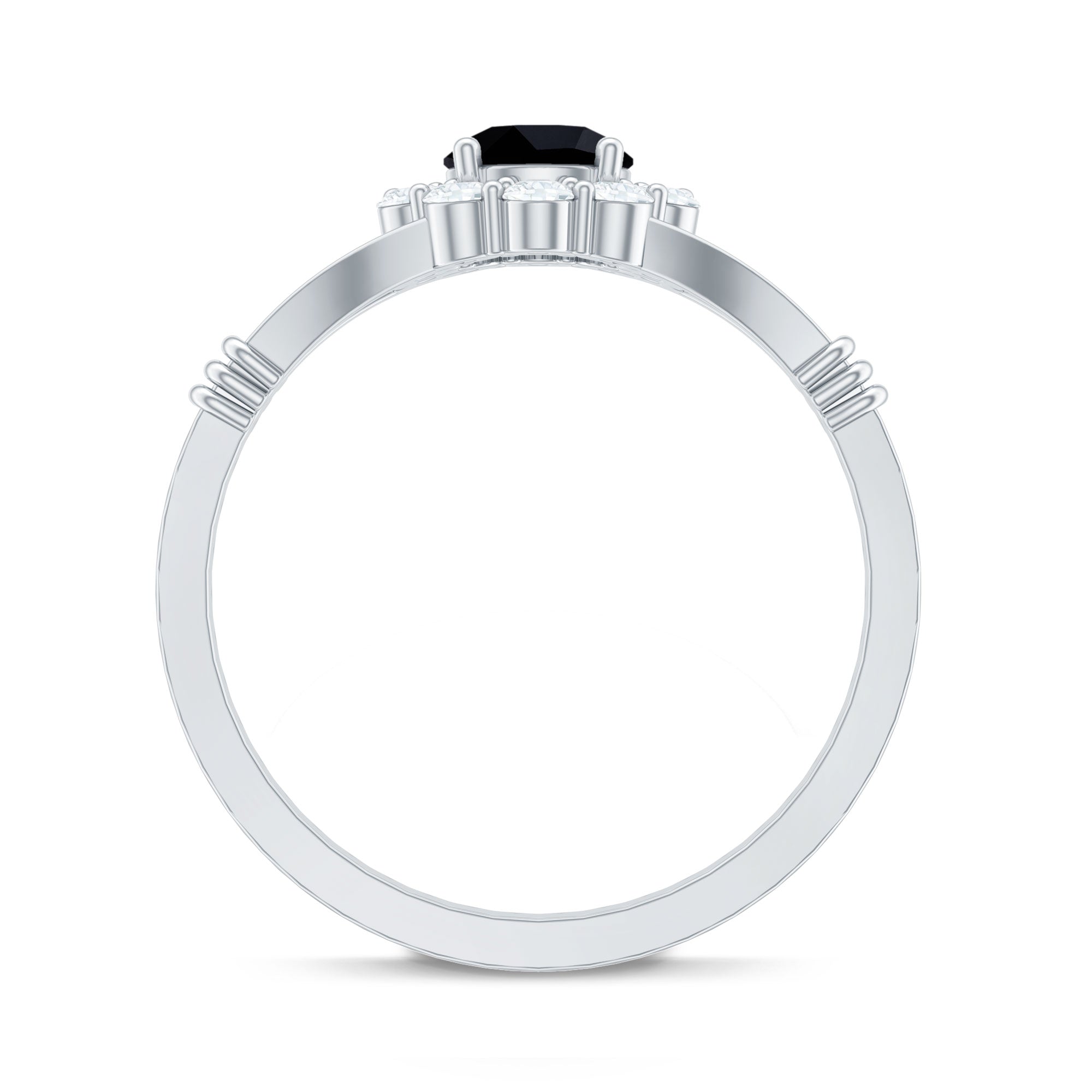 5mm Black Onyx Floral Engagement Ring with Diamond Halo