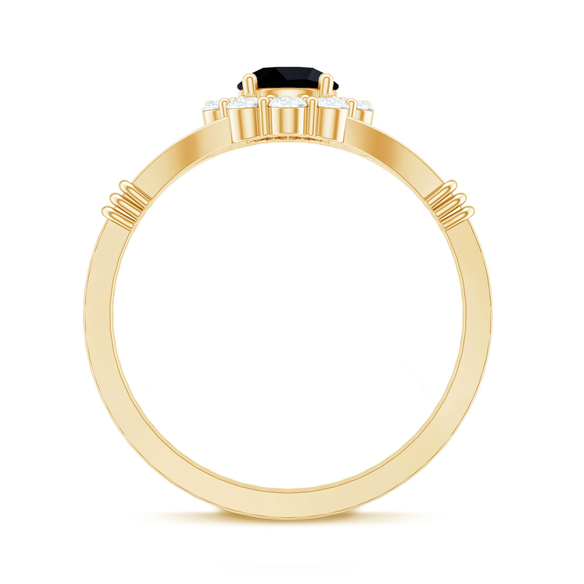 5mm Black Onyx Floral Engagement Ring with Diamond Halo