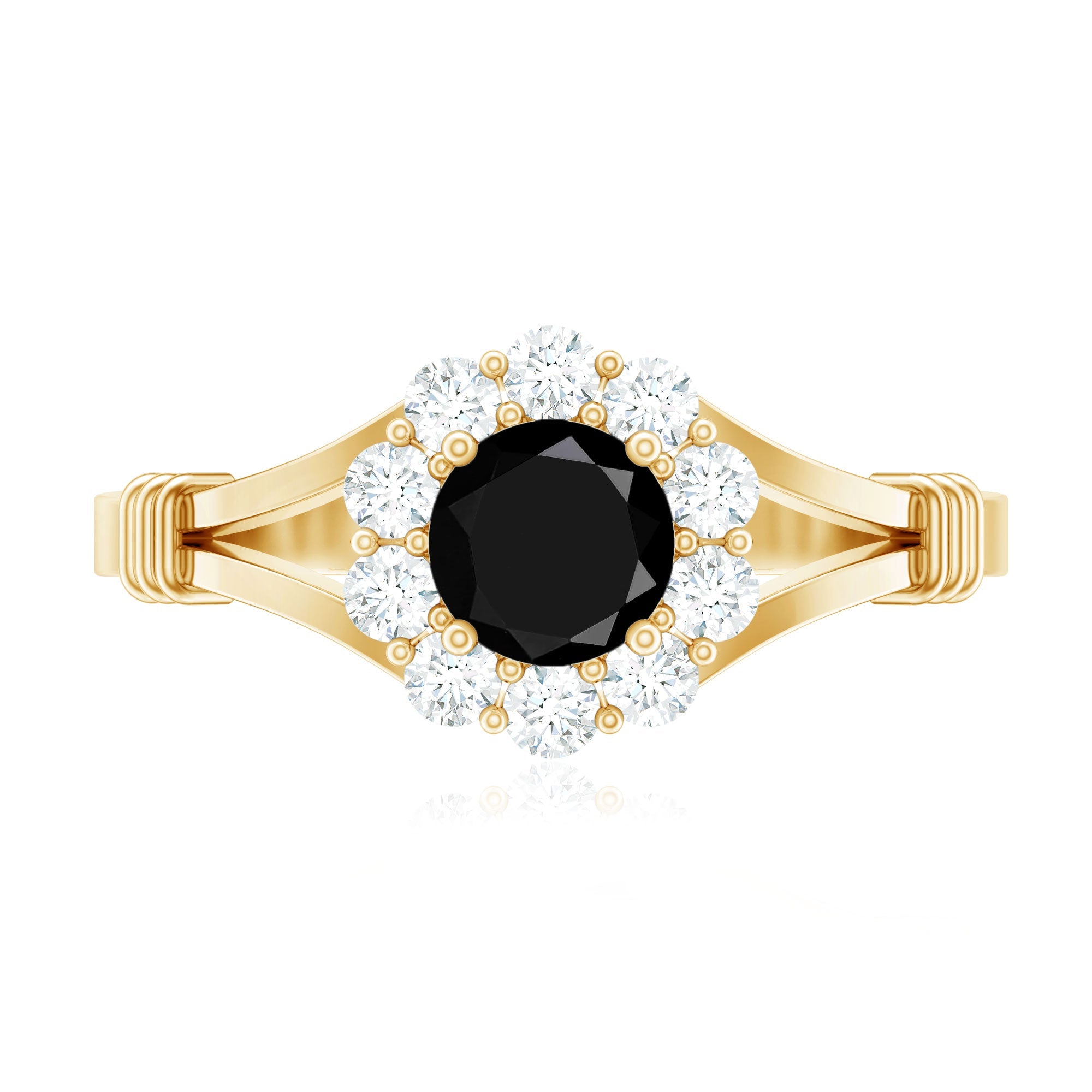 5mm Black Onyx Floral Engagement Ring with Diamond Halo