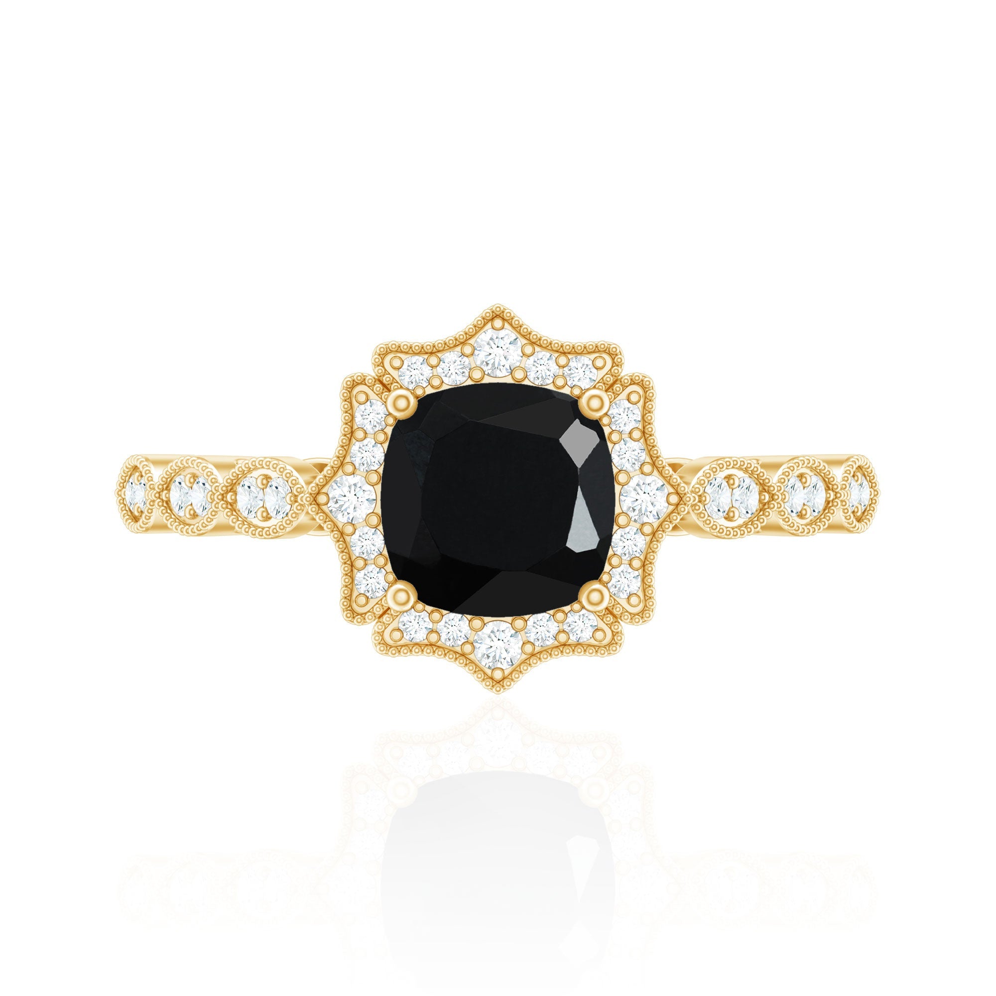 Vintage Inspired Black Onyx and Diamond Halo Engagement Ring
