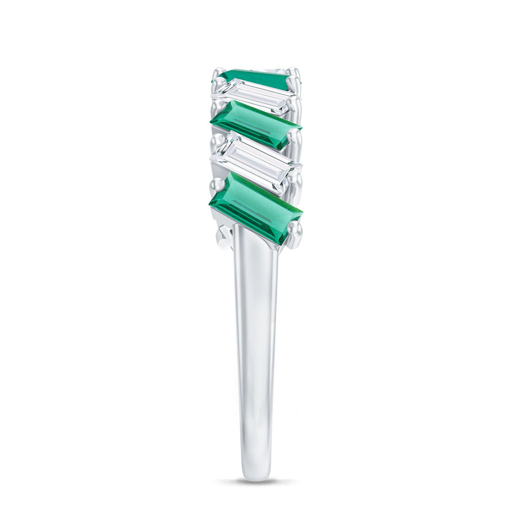 Certified Baguette Lab Grown Emerald Wedding Anniversary Band Ring